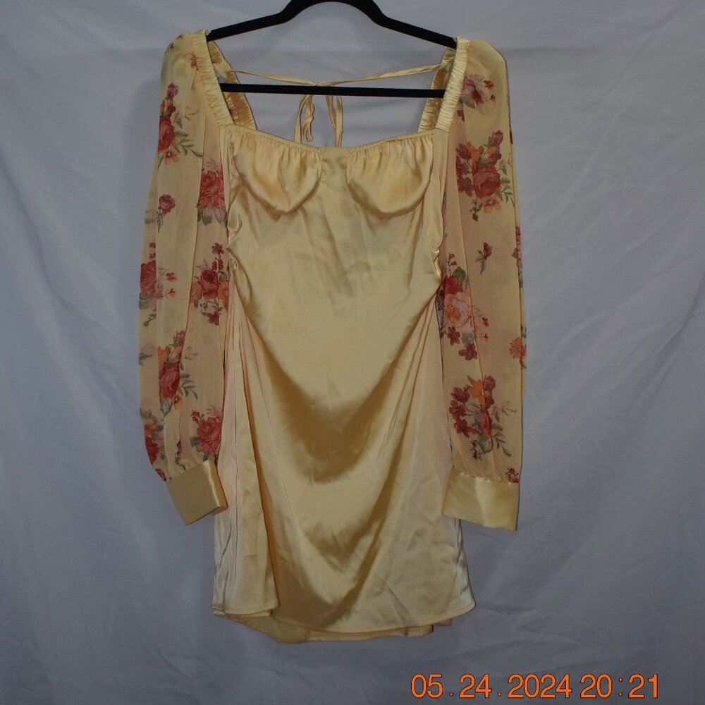 DANIELLE BERNSTEIN Yellow Floral Long Sleeve Mini Dress